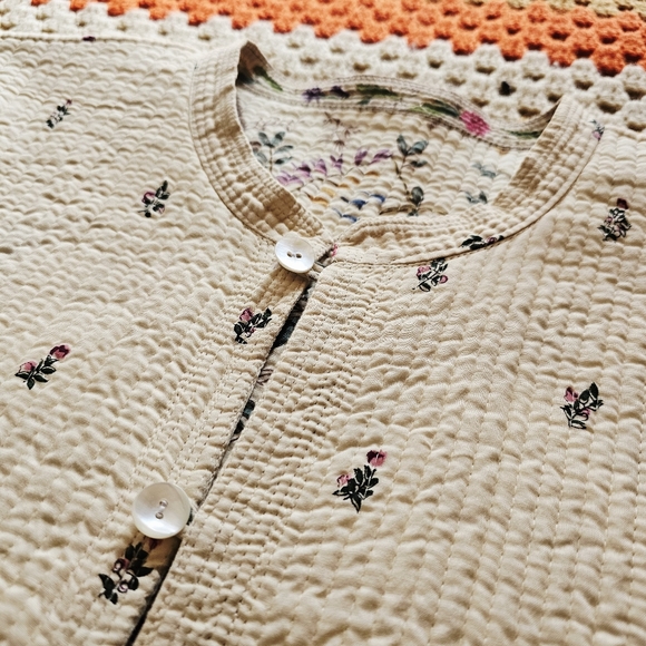 Vintage Reversible Quilted Floral Cream Off-White Light Asian Tang Style Jacket - Picture 11 of 16